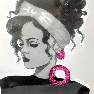 Fun Vintage 1970s Fuchsia Sequin and Pearl Dangle Earrings